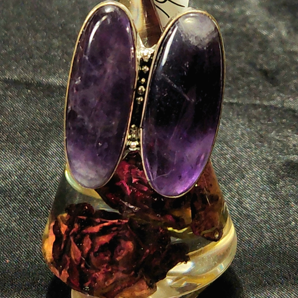~SIZE 9 1/2~ Elegant, Boho-Chic, 2- Stone, Purple Amethyst Women's Ring - Picture 3 of 5